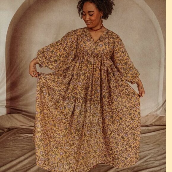 NWT GardenBelle Women's One Size Marlowe Organic Cotton Hand Block Printed Dress - Picture 14 of 16